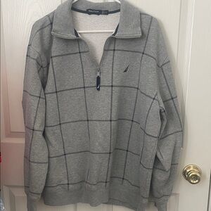 Nautica Men's Gray Checkered Zip-Up Sweater